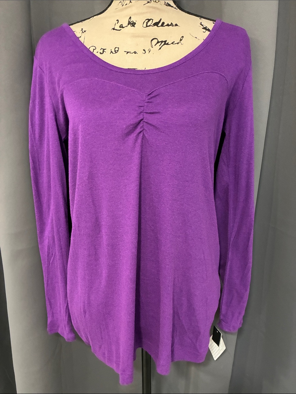 Daisy Fuentes Violet Scoop-Neck Long Sleeve Top with Front Ruching